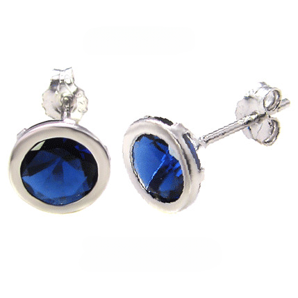 Sterling Silver 7MM Round CZ Bezel Stamping Stud Earrings