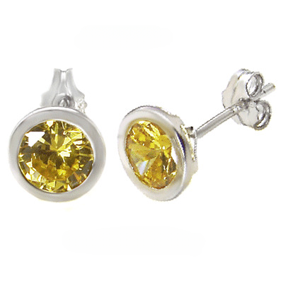 Sterling Silver 7MM Round CZ Bezel Stamping Stud Earrings
