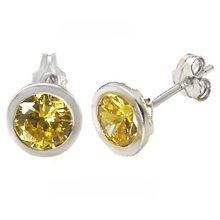 Load image into Gallery viewer, Sterling Silver 7MM Round CZ Bezel Stamping Stud Earrings