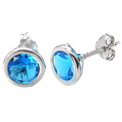 Sterling Silver 7MM Round CZ Bezel Stamping Stud Earrings