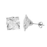 Sterling Silver Princess Cut CZ Stamping Stud Earrings