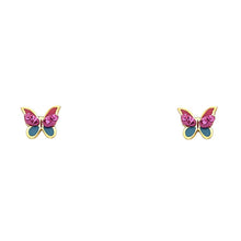 Load image into Gallery viewer, 14K Yellow Gold Crystal Butterfly Stud Earrings with Screw Back