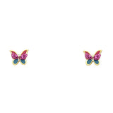 14K Yellow Gold Crystal Butterfly Stud Earrings with Screw Back