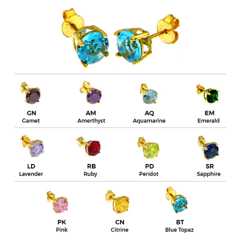 Sterling Silver 6MM Round CZ Basket Gold Plated Stud Earrings