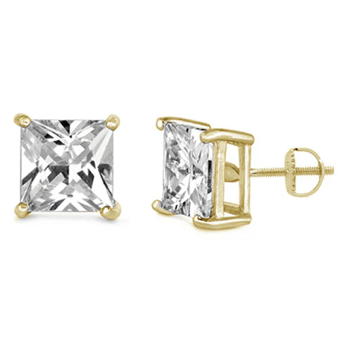 Sterling Silver Yellow Gold Plated Casting Square Screw Back Stud Earrings