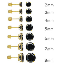 Load image into Gallery viewer, 14K Yellow Gold Round Black Cubic Zirconia Screw Back Earring. Set on High Quality Prong Setting and Friction Style