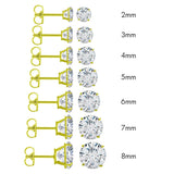10K Yellow Gold Stud Earring Round Simulated Diamond Earring. Set on High Quality Prong Setting & Friction Style Post
