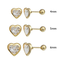 Load image into Gallery viewer, 14K Yellow Gold Heart Bezel Setting CZ with Screw Back Stud Earrings