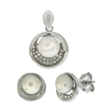 Load image into Gallery viewer, Sterling Silver Micro Pave CZ W. Fresh Water Pearl Earrings Pendant Set