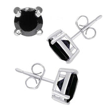 Load image into Gallery viewer, Sterling Silver Stud Earring Aprx .10 Carat Total Weight Round Black Simulated Diamond Earring. Set on High Quality Prong Setting with Rhodium Finish &amp; Friction Style Post