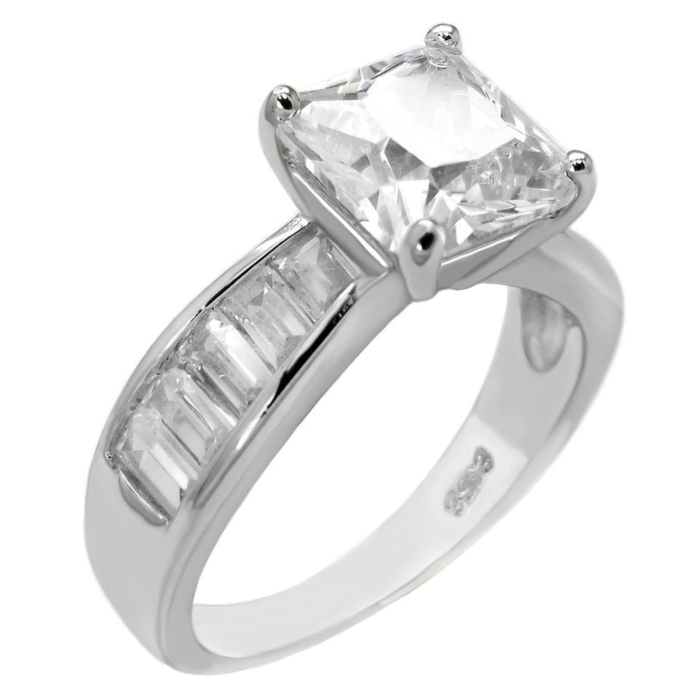 Sterling Silver Princess-Cut and Baguette CZ Engagement Ring