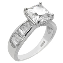 Load image into Gallery viewer, Sterling Silver Princess-Cut and Baguette CZ Engagement Ring