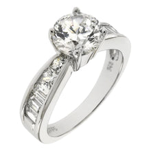 Load image into Gallery viewer, Center 7mm Round CZ W. Baguette Cubic Zirconia Sterling Silver Engagement Ring