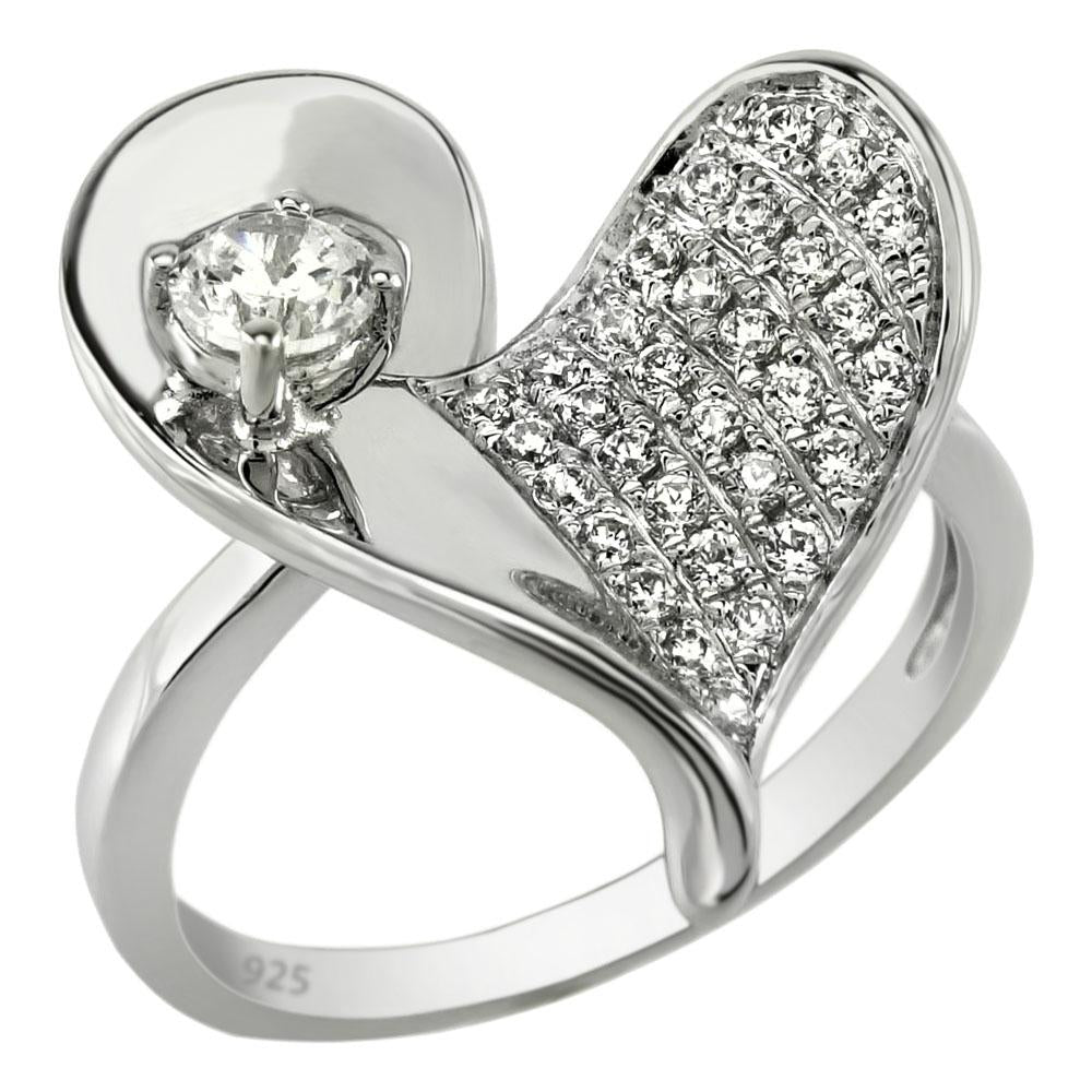 Sterling Silver Micro Pave-Set Heart Shape Grade AAA Round CZ Ring