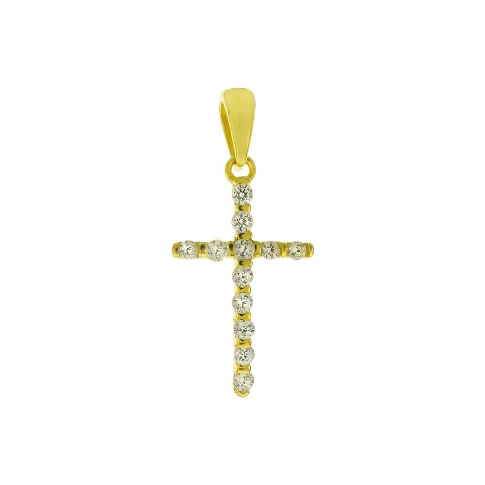 Sterling Silver Cubic Zirconia Small Cross Gold Plated Pendant