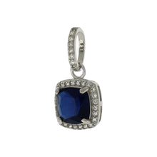 Load image into Gallery viewer, Sterling Silver 7X7mm Simulated Sapphire Halo CZ Pendant