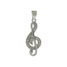 Load image into Gallery viewer, Sterling Silver Treble Clef Music Note CZ Pendant