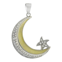Load image into Gallery viewer, Sterling Silver Cubic Zirconia Crescent Moon W. Star 2 Tone Pendant