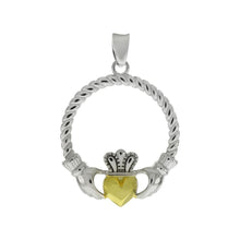 Load image into Gallery viewer, Sterling Silver .925 Rhodium Two Tone Claddagh Pendant