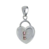 Sterling Silver Fancy Heart Lock Pendant with Centered Three Pink Cz StonesAnd Pendant Dimensions of 14MMx25.4MM