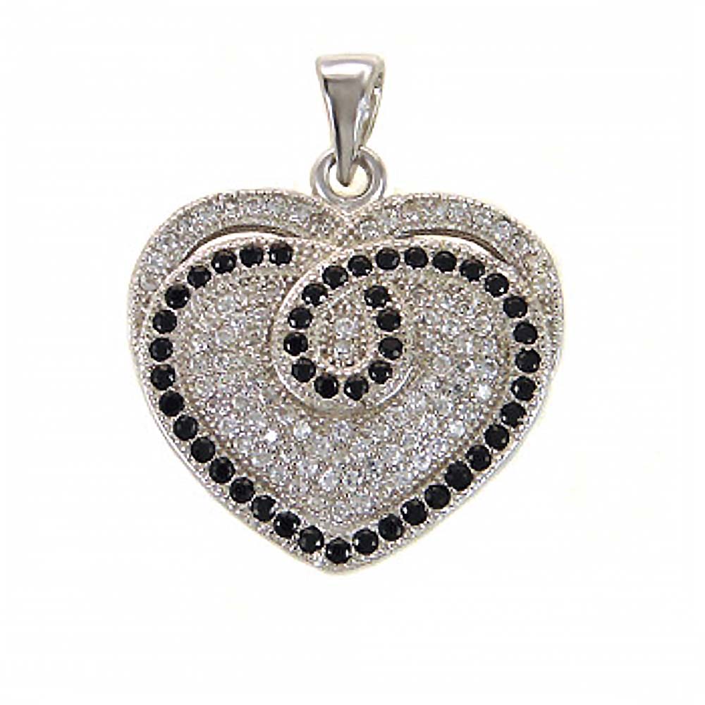 Sterling Silver Fancy Micro Pave Heart Pendant with Black Cz StonesAnd Pendant Dimensions of 22MMx20MM