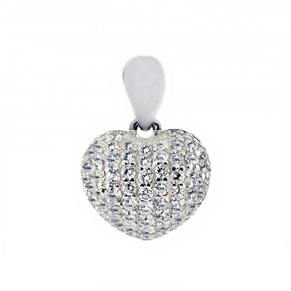 Sterling Silver Micro Pave Clear Cz Heart Pendant with Pendant Dimensions of 13MMx19.05MM