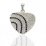 Sterling Silver Micro Pave Heart Pendant with Three Lined Black Cz StonesAnd Pendant Dimensions of 20MMx22MM