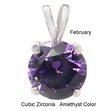 Load image into Gallery viewer, Sterling Silver Round Cut Amethyst Cz Solitaire Pendant with Pendant Diameter of 7MM
