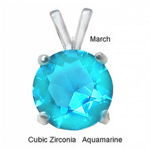 Load image into Gallery viewer, Sterling Silver Round Cut Aquamarine Cz Solitaire Pendant with Pendant Diameter of 7MM