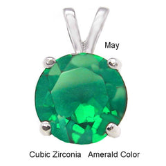 Sterling Silver Round Cut Emerald Cz Solitaire Pendant with Pendant Diameter of 7MM