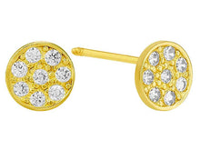 Load image into Gallery viewer, 14K Yellow Gold Small Circle Pave Clear CZ Screw Back Earrings