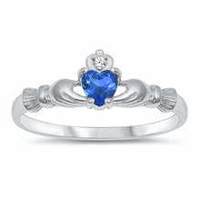 Load image into Gallery viewer, Sterling Silver Rhodium Plated Prong-Set Heart Blue Sapphire Cz Baby Ring with Ring Face Height of 7MM