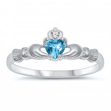 Load image into Gallery viewer, Sterling Silver Rhodium Plated Prong-Set Heart Blue Topaz Cz Baby Ring with Ring Face Height of 7MM