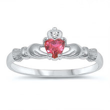 Load image into Gallery viewer, Sterling Silver Rhodium Plated Prong-Set Heart Ruby Cz Baby Ring with Ring Face Height of 7MM