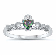Load image into Gallery viewer, Sterling Silver Rhodium Plated Prong-Set Heart Rainbow topaz Cz Baby Ring with Ring Face Height of 7MM