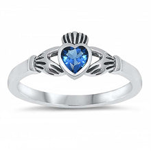 Load image into Gallery viewer, Sterling Silver Rhodium Plated Heart Blue Sapphire Cz Baby Ring with Ring Face Height of 7MM