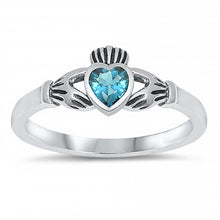 Load image into Gallery viewer, Sterling Silver Rhodium Plated Heart Blue Topaz Cz Baby Ring with Ring Face Height of 7MM