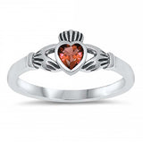Sterling Silver Rhodium Plated Heart Garnet Cz Baby Ring with Ring Face Height of 7MM