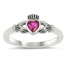 Load image into Gallery viewer, Sterling Silver Rhodium Plated Heart Ruby Cz Baby Ring with Ring Face Height of 7MM