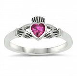 Sterling Silver Rhodium Plated Heart Ruby Cz Baby Ring with Ring Face Height of 7MM
