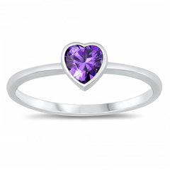 Sterling Silver Amethyst CZ Heart Baby RingAnd Face Height of 6 mm