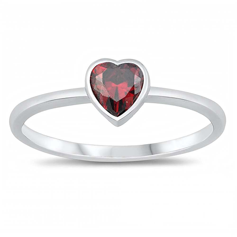 Sterling Silver Garnet CZ Heart Baby RingAnd Face Height of 6 mm