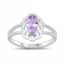 Load image into Gallery viewer, Sterling Silver Rhodium Plated Prong-Set Marquise-Cut Lavender Cz Split Band Baby Ring with Ring Face Height of 11MM and Ring Band Width of 2MM