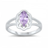 Sterling Silver Rhodium Plated Prong-Set Marquise-Cut Lavender Cz Split Band Baby Ring with Ring Face Height of 11MM and Ring Band Width of 2MM