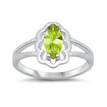 Load image into Gallery viewer, Sterling Silver Rhodium Plated Prong-Set Marquise-Cut Peridot Cz Split Band Baby Ring with Ring Face Height of 11MM and Ring Band Width of 2MM