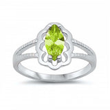 Sterling Silver Rhodium Plated Prong-Set Marquise-Cut Peridot Cz Split Band Baby Ring with Ring Face Height of 11MM and Ring Band Width of 2MM