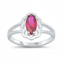 Load image into Gallery viewer, Sterling Silver Rhodium Plated Prong-Set Marquise-Cut Ruby Cz Split Band Baby Ring with Ring Face Height of 11MM and Ring Band Width of 2MM