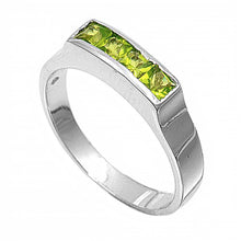 Load image into Gallery viewer, Sterling Silver Rhodium Plated 4 Channel-Set Square-Cut Peridot Cz Baby Ring with Ring Face Height of 4MM and Ring Band Width of 2MM