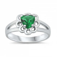 Load image into Gallery viewer, Sterling Silver Rhodium Plated Prong-Set Heart-Cut Emerald Cz Split Band Baby Ring with Ring Face Height of 8MM