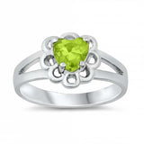 Sterling Silver Rhodium Plated Prong-Set Heart-Cut Peridot Cz Split Band baby Ring with Ring Face Height of 8MM